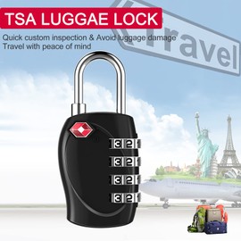 ZHEGE Suitcase Padlocks Combination with Zinc Alloy Shackle, TSA Approved Luggage Locks, Travel Locks for Luggage, TSA Padlocks for Suitcase, Backpack, Rucksack, Zippers, Case, etc. (Black, 2 Pack)