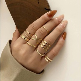 TseenYi Boho Gold Rings Set Multi Size Finger Ankle Ring Vintage Retro Joint Ring Stackable Midi Rings for Women and Girls (B), Metal