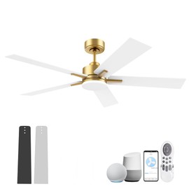 Livory 52" Smart Ceiling Fan with LED Lights Remote,Quite DC Motor,Voice Control via Alexa Google WIFI Phone,Outdoor Indoor Modern Ceiling Fans,Dimmable,for Bedroom Patio Porch,Gold and White Black