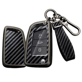SANRILY Carbon Fiber Pattern Black 3 Button Flip Key Fob Cover Case Fit for VW Golf Jetta Golf R Golf MK7 Keyless with Keychain
