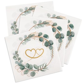 Servietten Hochzeit, 32 Stück Servietten Herz Eukalyptus Tischdeko, Servietten Goldene Hochzeit 33x33cm, Servietten Personalisiert für Wedding Valentinstag Jubiläum Party