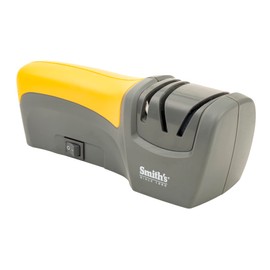Smith's 50005 Edge Pro Compact Electric Knife Sharpener - Yellow & Grey - Straight Edge 2 Stage Sharpener - Electric & Manual Sharpening - Blade Guide - Outdoor & Kitchen - Pocket & Filet Knives