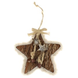 Macosa GR248-8005 Christmas Decoration Star Wood with Fur 24 cm Diameter Natural Star for Hanging Wooden Star Decorative Star Wood Decoration Christmas Window Table Decoration Modern