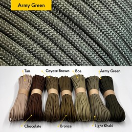 EdcX Paracord 4 mm, 35+ Solid Colours (10 m, 15 m, 30 m, 50 m, 100 m, 300 m) | Ideal for Crafts, Camping, Outdoor | 100% Nylon Rope 4 mm | Tactical Cord 550 Type III (Army Green, 3 m)