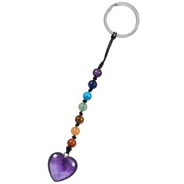 mookaitedecor Purple Amethyst Healing Crystal Keychain Heart Shaped Pendant Car Keyring Bag Charm for Women Girls, Decorative 7 Chakra Crystal Stone Beads Tumble Stone Keyring Good Luck Gift