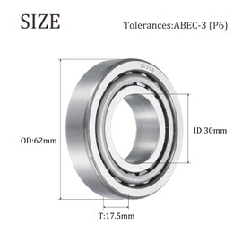 sourcing map 2pcs 30206 Tapered Roller Bearing Cone and Cup, 30mm Bore x 62mm OD x 17.5mm Thick, Chrome Steel Taper Bearing Set, ABEC-3