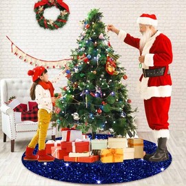 ROMANKAS Royal Blue Christmas Tree Skirt 46 Inch Round Sequins Xmas Tree Skirt Sparkling Velvet Tree Skirts Cover Shimmer Tree Floor Mat Embroidered Tree Skirts for Christams Tree New Year Decor