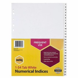 Marbig Indices & Dividers 1-54 Tab Pp A4 White