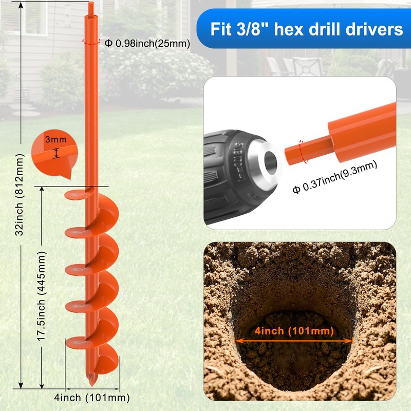 Upgraded Auger Drill Bit for Planting 4'' X 32'' Garden