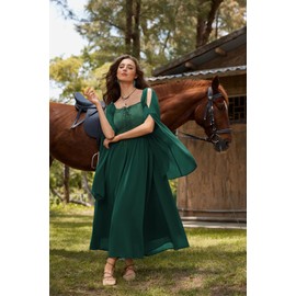 Scarlet Darkness Renaissance Costume Women Medieval Dresses Lace Up Bell Sleeve Long Elf Fairy Dress Forest Green XL