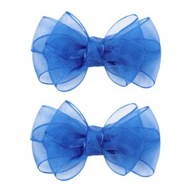 3.5-Inch Organza Hair Bows for Girls - Elegant Sheer Ribbon Alligator Clips for Toddlers, Kids, and Teens - Pack of 2, Royal Blue