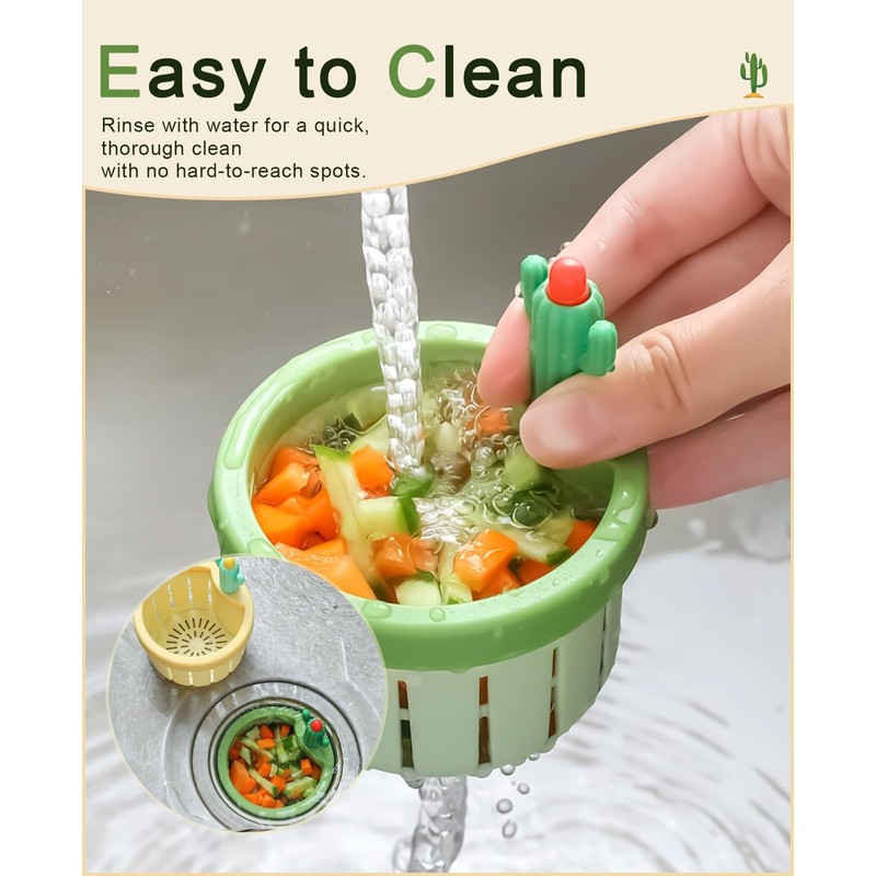 VVGAOGES Sink Strainer Plug 2 Pack Cactus Design Anti-Clogging Anti-Odor