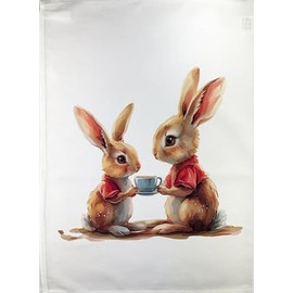 Half a Donkey A nice cup of tea between bunnies large cotton tea towel