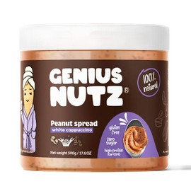 GENIUS NUTZ - Peanut Spread White Cappuccino - The Perfect Healthy Peanut Butter Snack with Arabic Coffee, 100% Natural, Sugar-Free and Gluten-Free, Low Carb High Protein, 17,6 oz Pack