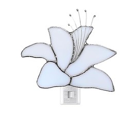 CHEZBABY Stained Glass Night Light Plug into Wall Lamp Decorative Accent Nightlight for Hallway Bedroom Kitchen Home Décor(Lily)
