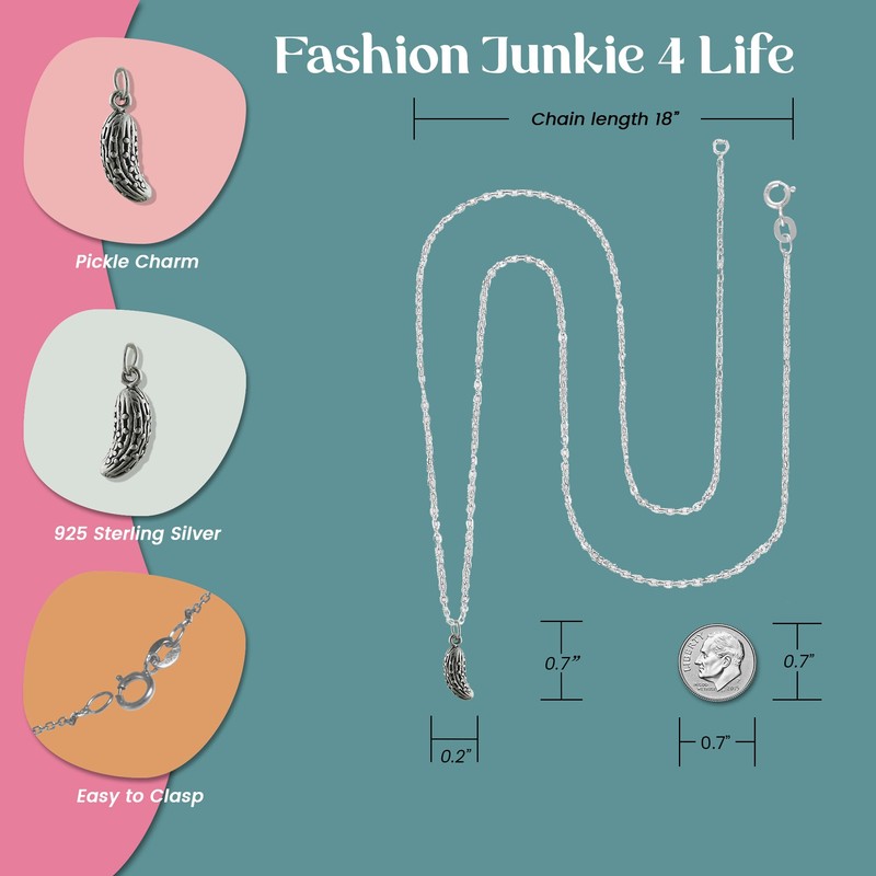 FashionJunkie4Life - Collar con Colgante de Pepino o Pepino, Plata