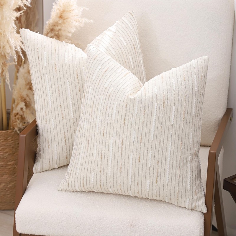 Boho Jacquard Throw Pillow Covers 18x18 Set of 2 Beige