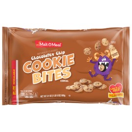 Malt-O-Meal Chocolatey Chip Cookie Bites Kids Breakfast Cereal, Family Size Bulk Bagged Cereal, 21 Ounce - 1 count