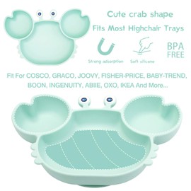 Silicone Suction Plate for Toddlers with Fork Spoon Set - Self Feeding Training Divided Plate Dish and Bowl for Baby and Toddler, Fits for Most Highchairs Trays (Cyan)
