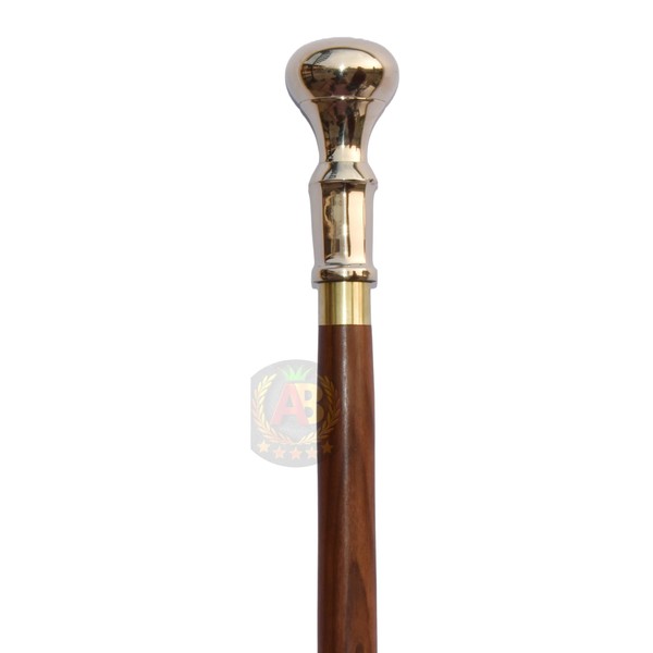 Brass Plain Walking Stick Cane Red Wood Two Fold Design