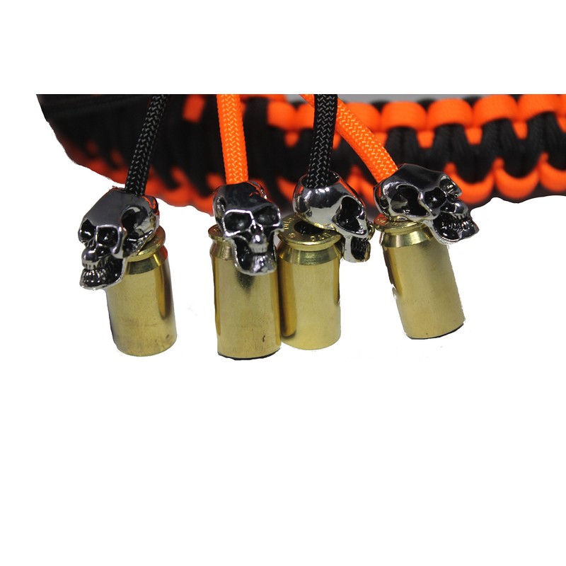 Biker Whip 36" Black and Orange Silver Punisher Skulls .45