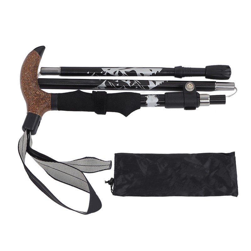 Trekking Pole Hiking Walking Stick 5 Fold Curved Handle Ultra