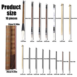 Huakaile 15 Piece Chinese Calligraphy Brush Set with Roll-Up Bamboo Holder, Professional Sumi Brushes Different Sizes Writing Brush for Watercolor Ink Painting Drawing Art Supplies (Burlywood)