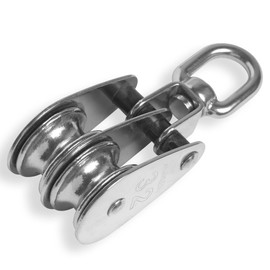 Double Block Cable Pulley Stainless Steel 32 mm Stainless Steel Block with Rotating Swivel Pulley Rope Block V2A AISI304 Breaking Load (BS) = 1160 kg HEAVYTOOL®