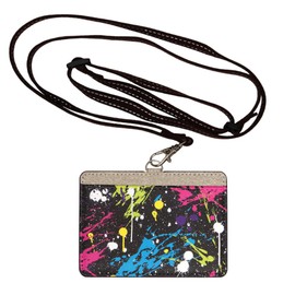 [Granthunk] Colorful Ink ID Card Holder with Neck Strap, Black Name Badge Holder, Employee ID Card, Neck Strap, Commuter Pass Case