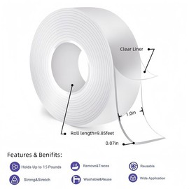 DOuble Sided Tape Heavy Duty(9.85FT), Nano Double Sided Adhesive Tape, Clear Mounting Tape Picture Hanging Adhesive Strips.