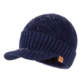 TOP-EX Dryknit Waterproof Merino Wool Outdoor Beanie Hat with Visor – Fleece Lined Thermal Knit Cap for Hiking & Cold Weather Blue XL/XXL