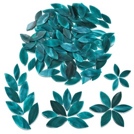 Yoption 100 Pieces Petal Mosaic Tiles, Hand-Cut Stained Glass Flower Leaves Tiles for Art Craft and Home Decorations (Turquoise)