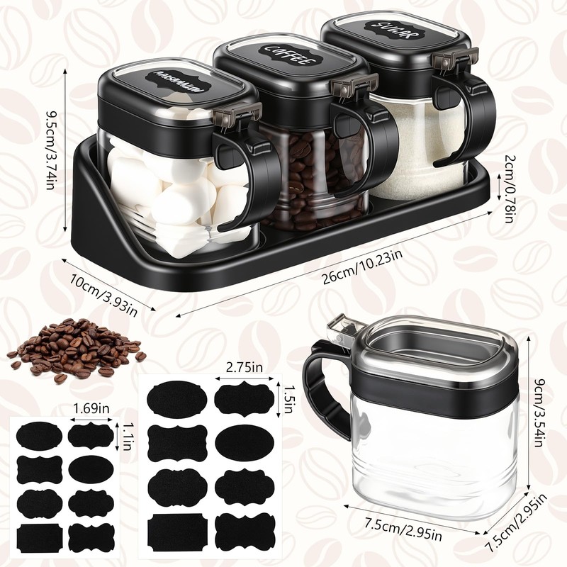 Suclain 3 Pcs Sugar Coffee Container Set 16 oz Glass