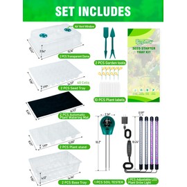 Hugbow Self-Watering Seed Starter Tray with Grow Light, 80-Cell Plant Starter Trays Seed Starter Kit, Seed Starter Tray for Seed Starting, Plant Germination & Seedling Growing, 2 Pack