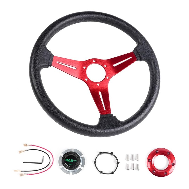 RASTP Universal Racing Steering Wheel 13.8”/350mm 6 Bolts Grip Vinyl