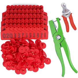 KHEARPSL Cattle Ear Tags Numbered Livestock Ear Tags for Cattle Cow Calf Hog Sheep Goat, Animal Identification Ear Tags with Livestock Ear Tag Applicator and Remover (red)