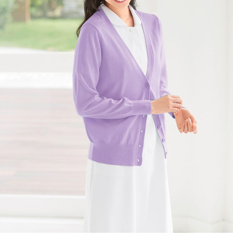 [Infamie] Cardigan, Washable at Home, Smooth, Cotton Blend, V-Neck, Regular