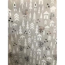 2 Rolls Grey House Silver Trees Wrapping Paper Christmas 8 metres in Total 2 x 4 metre Rolls Wrap Present Gift