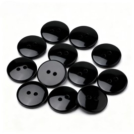 12 Pcs Sewing Buttons, 2-Hole Round Resin Buttons, Black, 15mm (5/8")