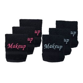Liberty21 Makeup Remover Towels. 100% Soft Cotton Embroidered Makeup Washcloths. Facial Cleansing, Black Reusable Face Towel Set. 6 Towels Included in The Set.