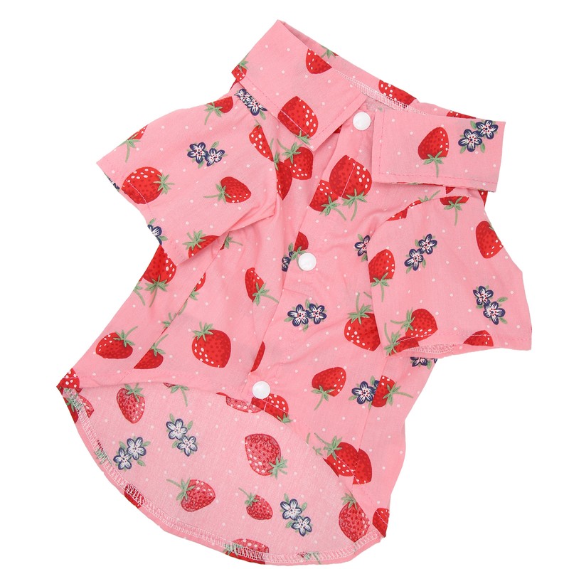 Dog Summer Shirts Cute Strawberry Print Turn Down Collar Snap
