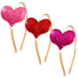 NVENF 3PCS Valentine’s Day Heart Headbands for Women Rhinestone Glitter Heart Hairband Wedding Party Love Heart Hair Accessory Gift