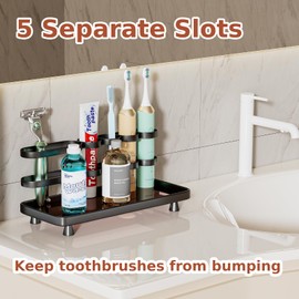 YOOLENS Electric Toothbrush Holder for Bathroom Countertop 5 Metal Slots Toothpaste Razor Mouthwash Organizer, Black