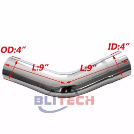 Blitech Racing Chrome 4" ID/OD x  9" Arms Exhaust 45 Degree Elbow 4 Inch Truck Exhaust Pipe