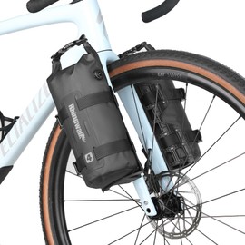 Rhinowalk Bicycle Fork Bag 4L Waterproof - Front Wheel Bag with Air Valve, Reflective Design, Robust Assembly for MTB, E-Bike & E-Scooter (Black)