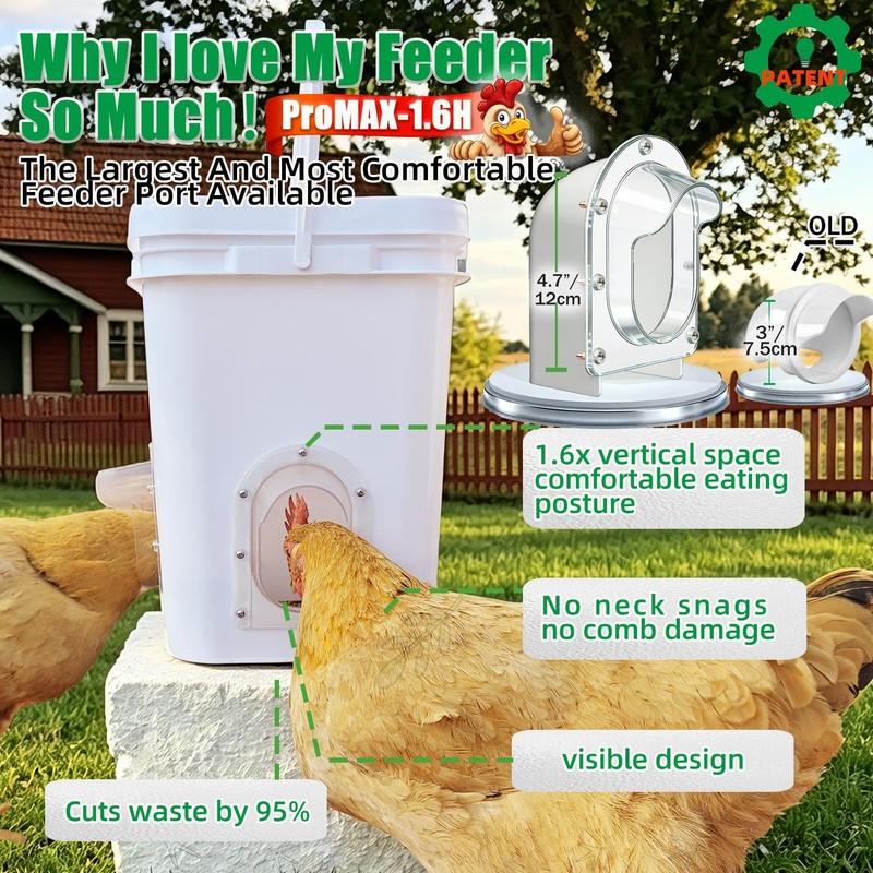 ayakol Chicken Feeder Port ProMAX,1.6×Taller Anti-Snag Opening,Clear View Cover,Real No