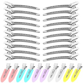 MOTIBACK 30Pcs Metal Alligator Hair Clips, 3.5 Inch Silver Duck Billed Clips with Holes, Non Slip Durable Hairpins for Salon,Makeup,Styling Sectioning, DIY Bows