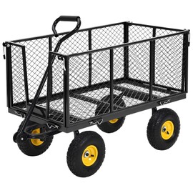 1100 Lbs Steel Garden Cart. Heavy Duty Metal Garden Wagon with 10" Wheels, Pullable Metal Garden Wagon with 180° Rotating Handle and Removable Sides for Farm, Yard