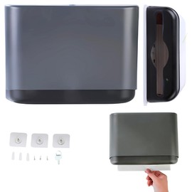 Mellbo Paper Towel Holder Wall Mounted Paper Towel Case Paper Holder Large Capacity Full Open Replaceable Double Sided Mounting Tape with Screws Gray