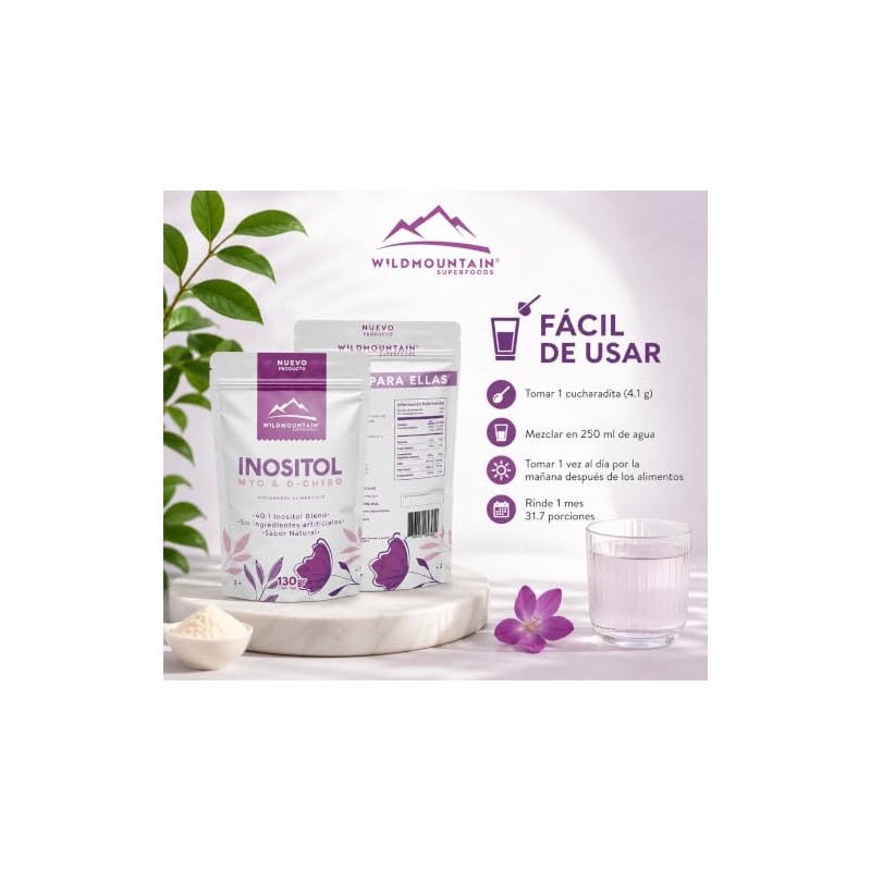 Wildmountain Myo Inositol Chiro Mezcla Óptima Suplemento Alimenticio Polvo 130